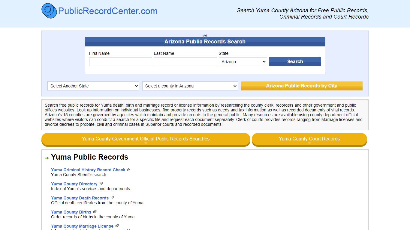 Yuma County Arizona Free Public Records - Court Records - Criminal Records